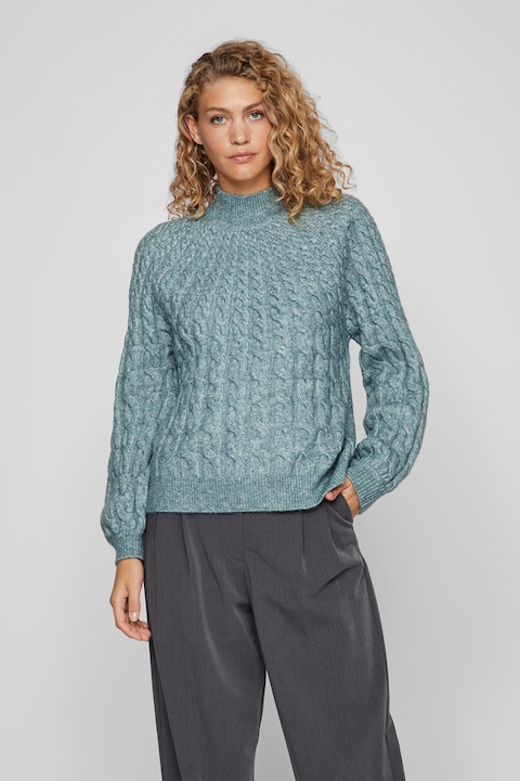 Vila, Пуловер с плетка осморка, Меланж зелено