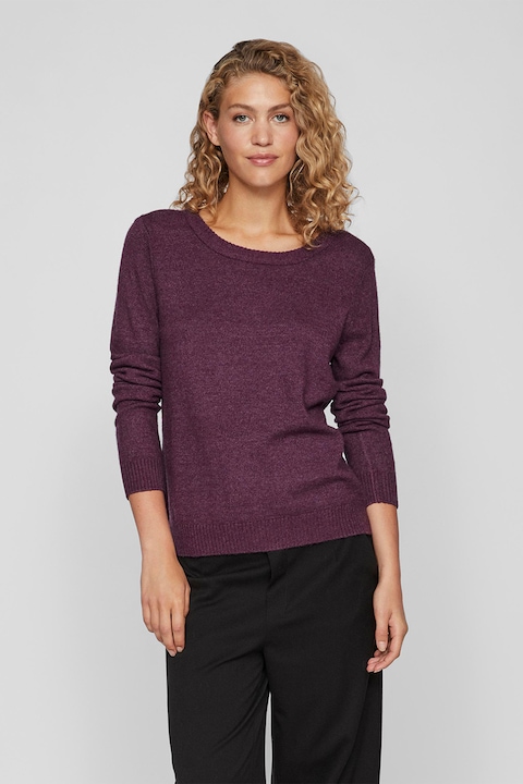 Vila, Фино плетен пуловер Ril с овално деколте, Виолетов меланж