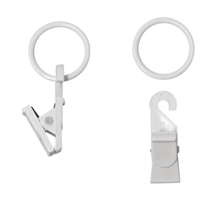 Set de 20 inele D20 mm cu clema pentru perdele, plastic, alb