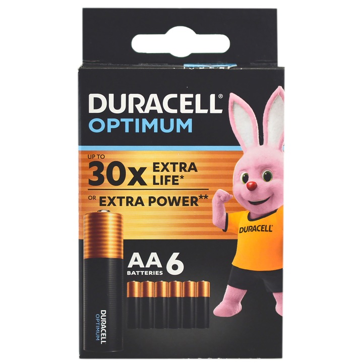 Baterie alcalina DURACELL OPTIMUM AA, LR6, 6 bucati/set, 1.5V