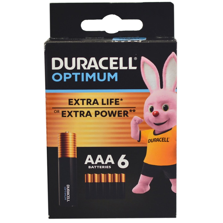 Baterie alcalina DURACELL OPTIMUM AAA, LR3, 6 bucati/set, 1.5V