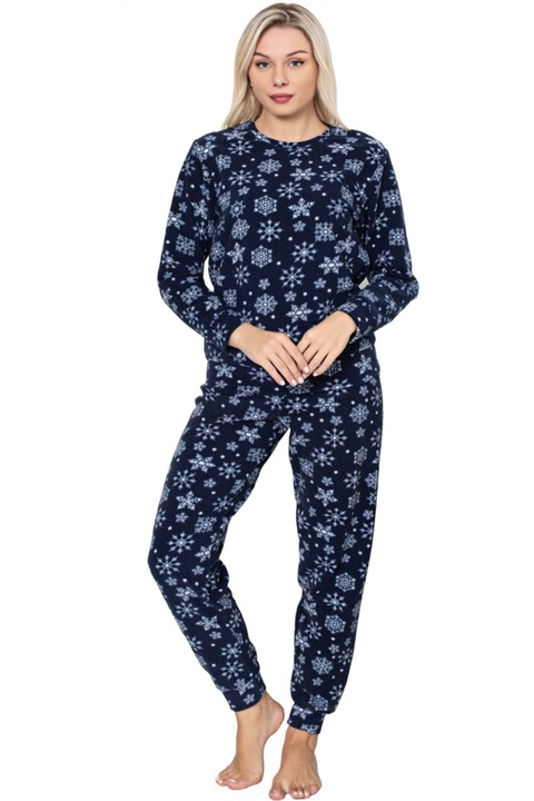 Pijama cocolino dama, imprimeu Craciun fulgi de nea 5472, Bleumarin