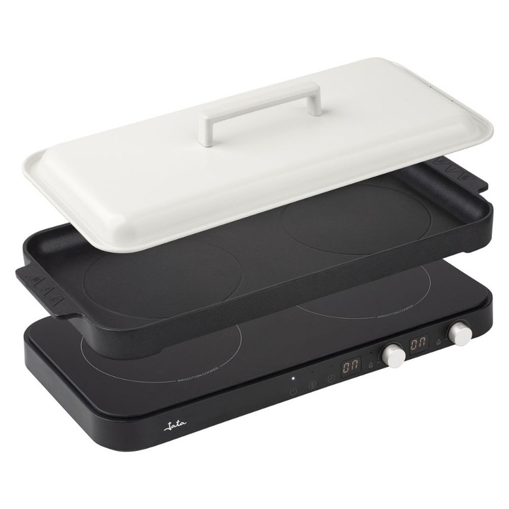 Индукционен котлон с грил плоча Jata JEVI1470, 2800 W, 2 зони, Защита от прегряване, Черен