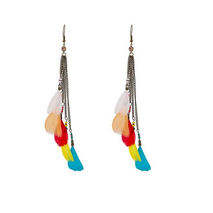 Cercei dama, Aliaj/Pene, Multicolor