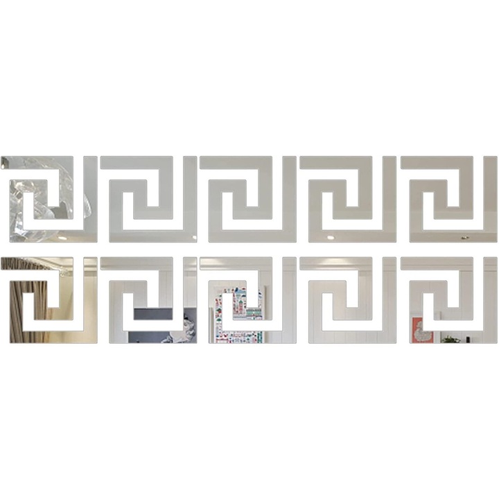Oglinda Autoadeziva pentru Decor si Design Interior, Model Versace, din PVC Acrilic Premium, Set 10 Bucati, 10 x 10 x 0.1 cm, ORIGINAL DEALS