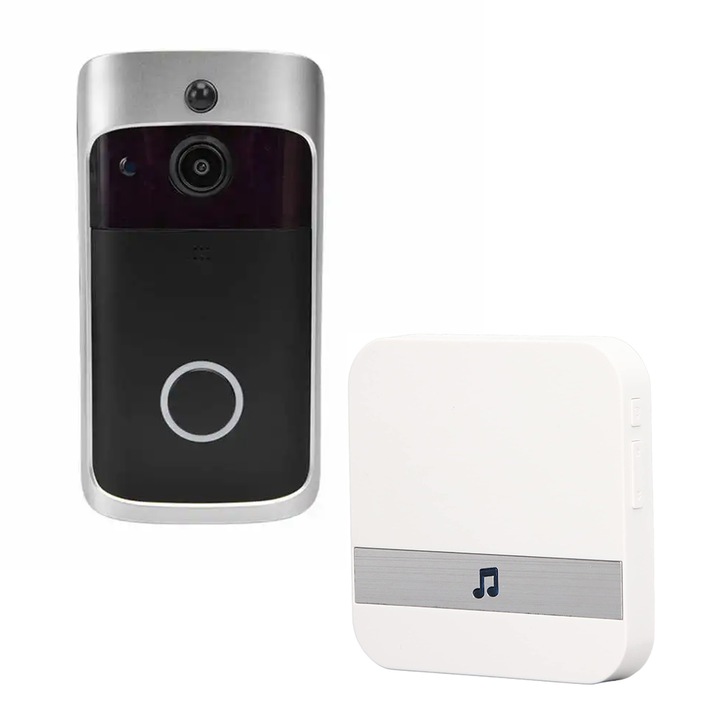 Интелигентен безжичен звънец с SIKS камера, 720P разделителна способност на видео, за врата, на открито, ключен комплект за монтаж, сребрист