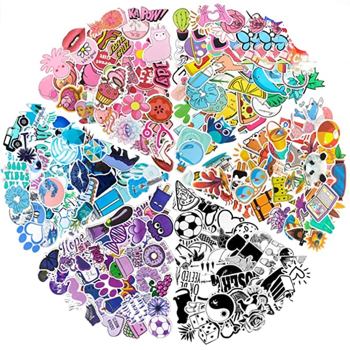 Set 300 stickere decorative, Aisdelu®, Rezistente la apa, PVC, 4-7 cm, Multicolor