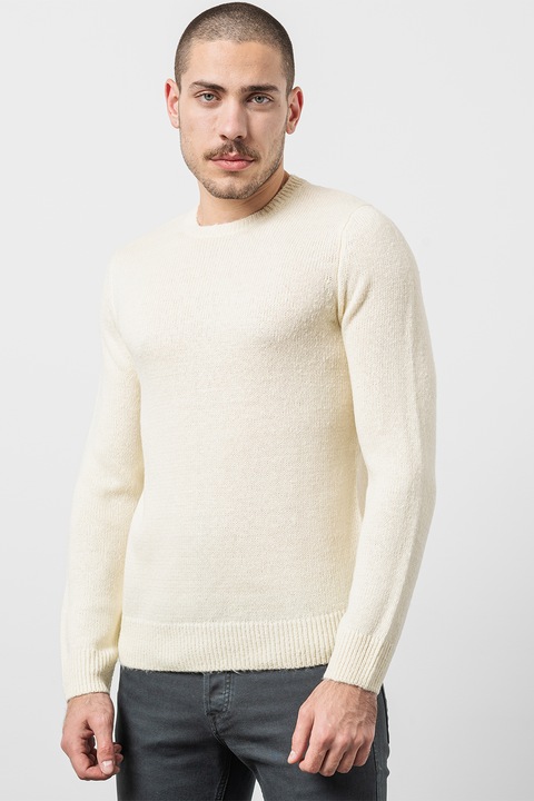 Only & Sons, Пуловер с овално деколте, Крем