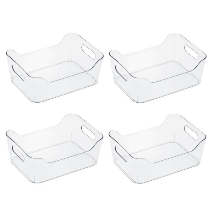 Set 4 cosuri de depozitare din plastic cu manere, 4 x 1 litru, 20x14x8 cm