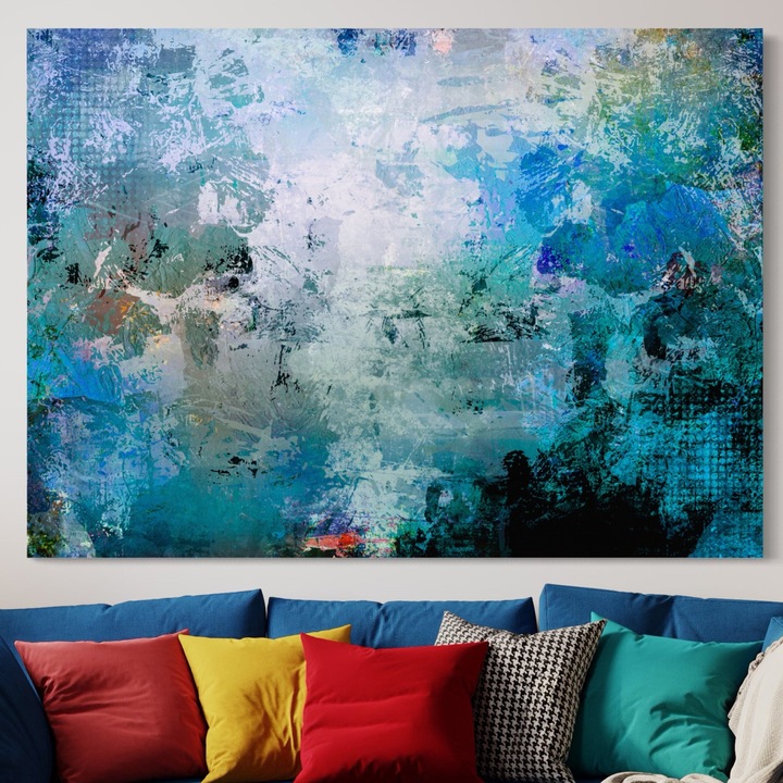 Премиум картина върху платно, LuxCanva® A1087, Цветно синьо, 100 X 145 см, 100% памучно платно 400 г/м2, дървена рамка, абстрактно, бебешко синьо, синьо, многоцветно, ярки цветове