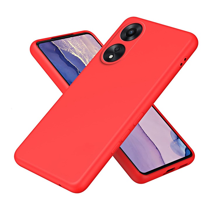 Калъф за телефон, съвместим с Oppo A78 4G, G-Tech, микрофибър отвътре, защита на камерата, силиконов TPU, матов външен вид, червен