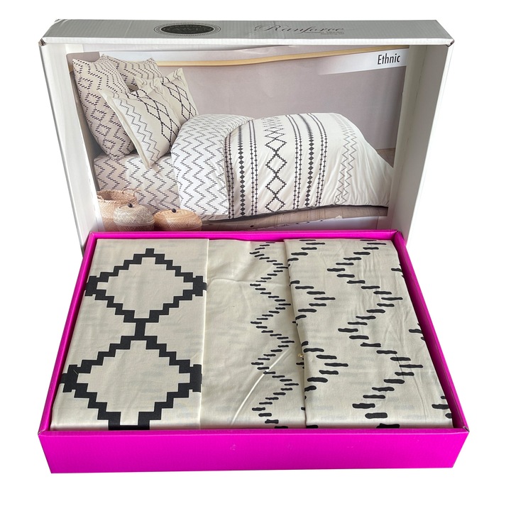 Lenjerie pat dubla, 6 piese, 220cm x 240cm, Ethnic LB100ET6M