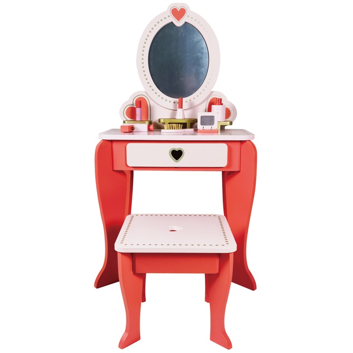 Masuta de toaleta copii Aurora roz cu scaun si accesorii