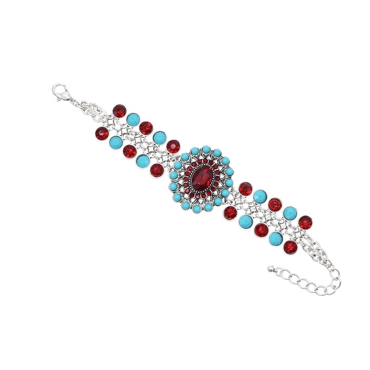 Bratara argintie, cu pietre bleu si rosii, stil turcesc, Maddie C10, Pursehuit