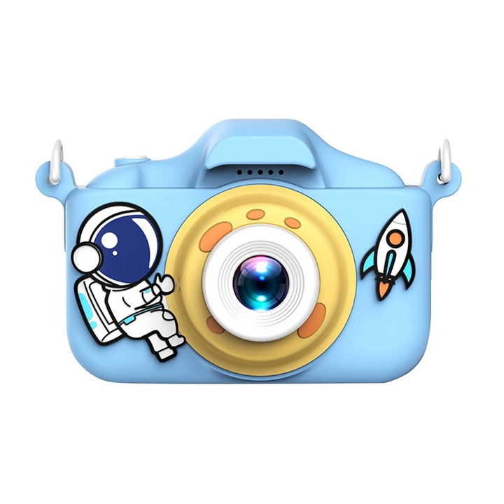 Дигитален детски фотоапарат STELS Q80s, Дигитална камера за снимки и видео, Игри, Защита от падане, Син