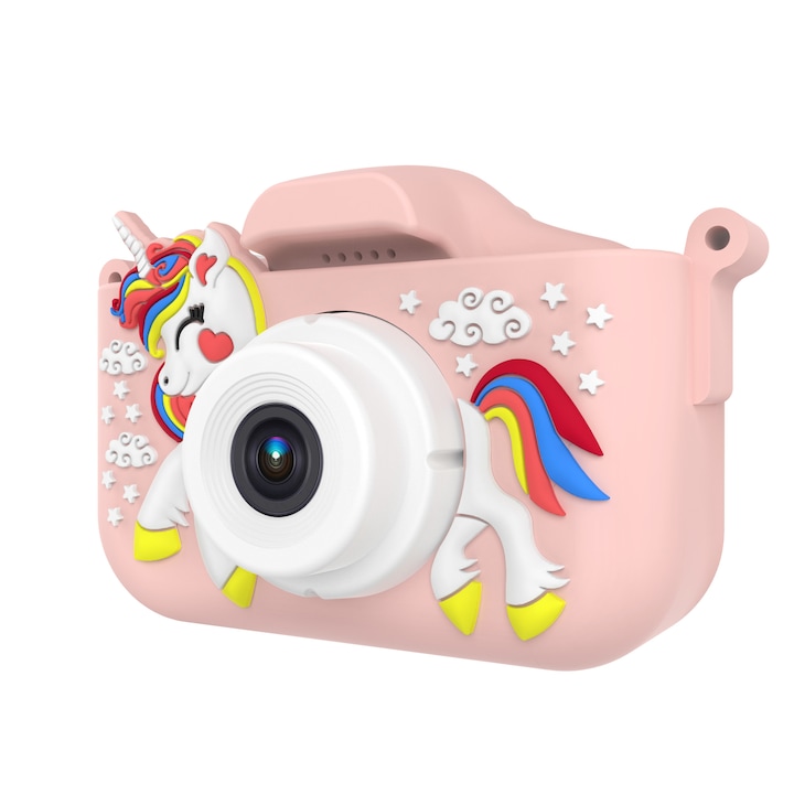 Дигитален детски фотоапарат STELS Q20s, Дигитална камера за снимки и видео, Игри, Защита от падане, Розов