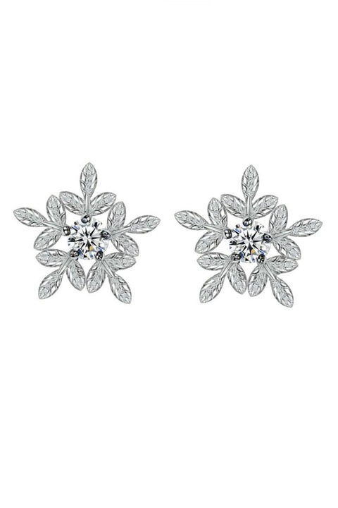 Cercei din argint 925 Magic Snow in forma de fulg de zapada cu piatra de zirconiu, aniversare, sarbatori, martisor