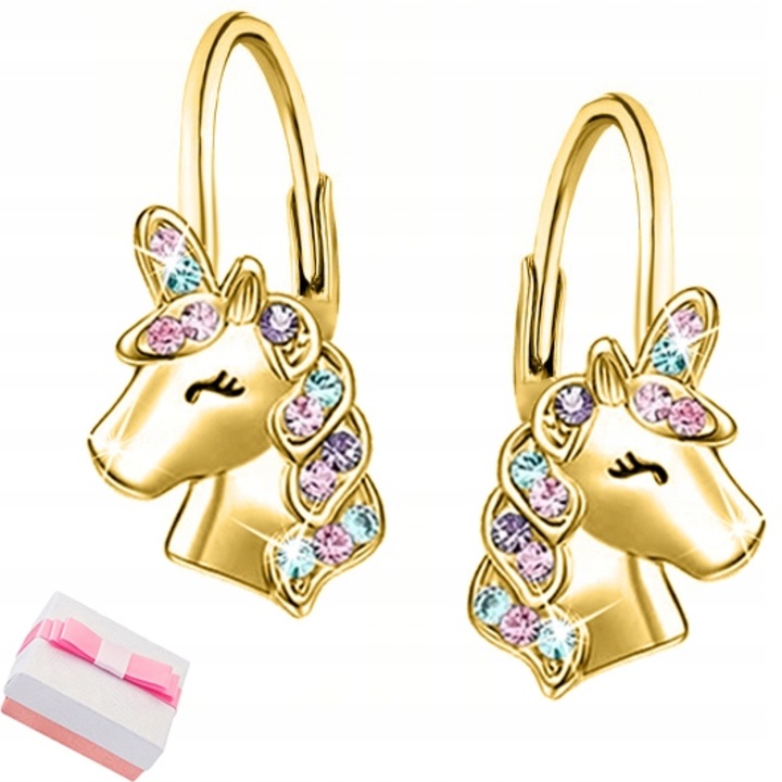 925 Sterling ezüst egyszarvú fülbevaló, lányoknak, Mennica Bydgoska