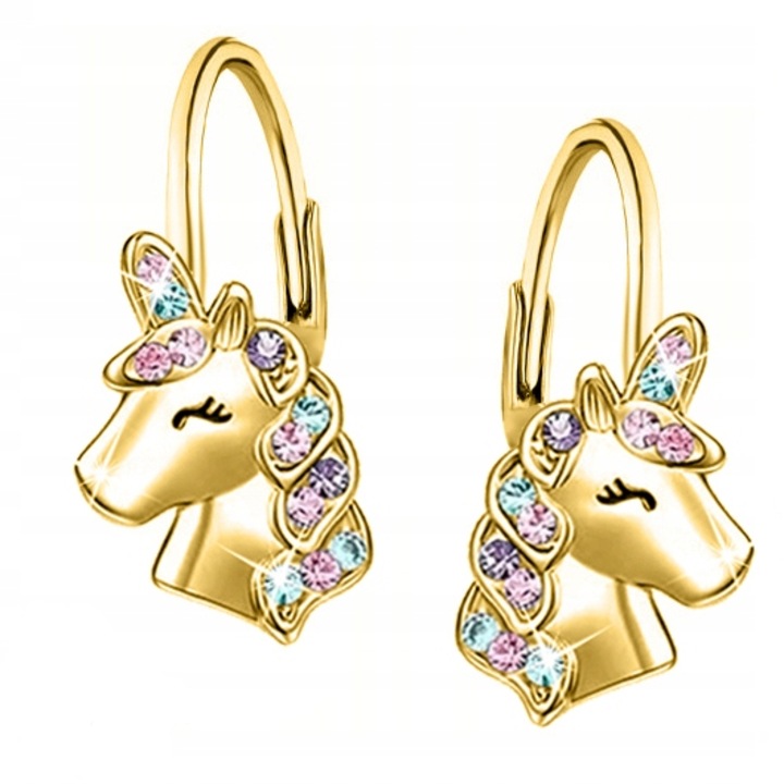 Сребърни обеци с еднорог Mennica Bydgoska, Проба 925, За момичета