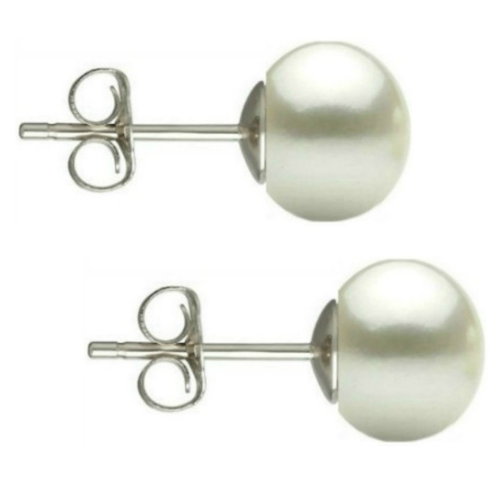 Cercei Kaskadda din Argint, Tip Surub cu Perle Naturale Albe, Calitatea AAA, de 7-8 mm