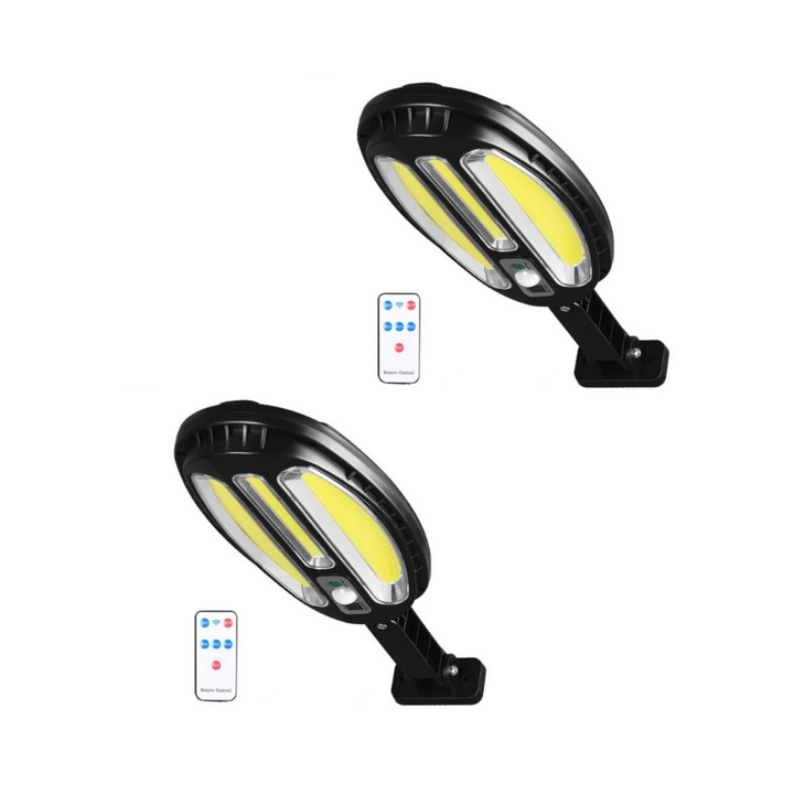 2 db LED szolár lámpa készlet 138 COB, 30W, mozgásérzékelő, távirányító, 3 üzemmód