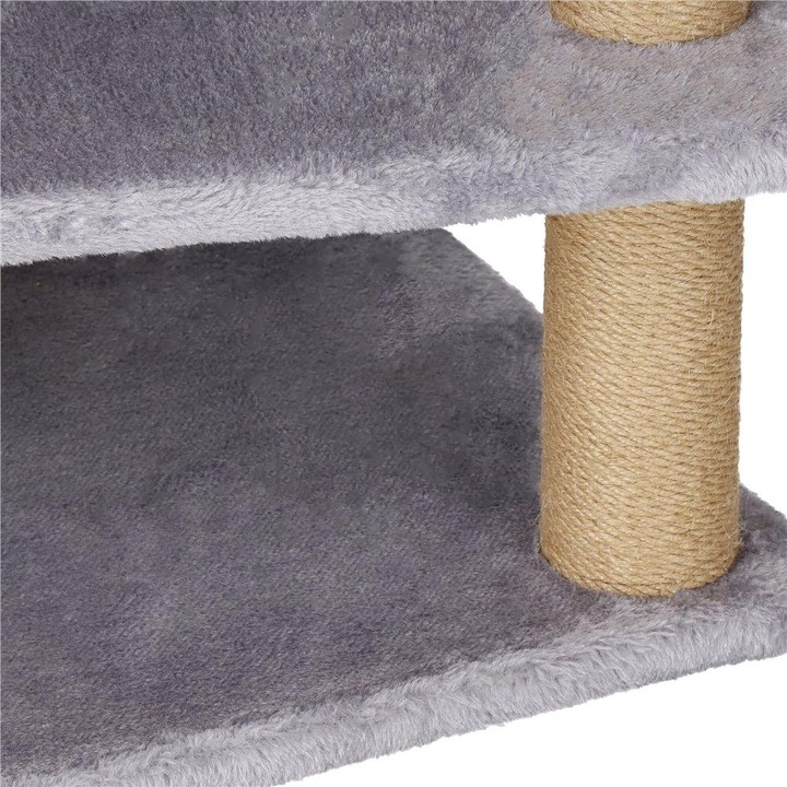 Котешки център за игра, с място за драскане, скривалище, легло, топки, 129 см, сив