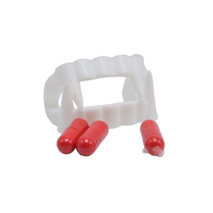 Dinti de vampir cu sange fals pentru petrecerea de Halloween, 6x4 cm, It's Party Time