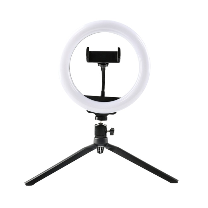 Lampa Circulara Ring Light Denver, Diametru 20cm/8inch LED, Lumina Naturala/Rece/Calda, Trepied 19 cm Inclus