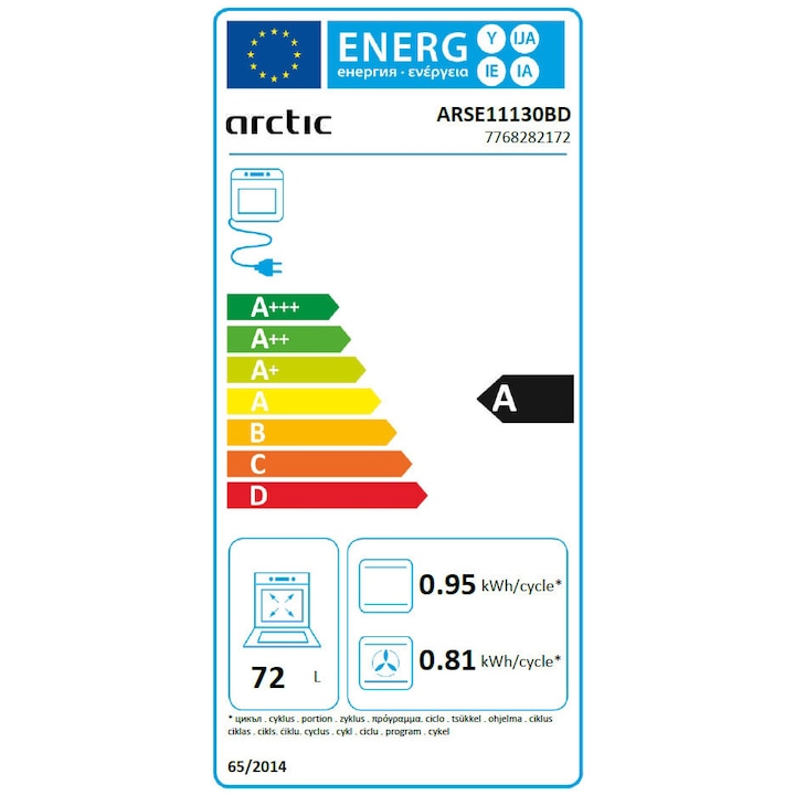 Pachet Cuptor incorporabil Arctic ARSE11130BD, 71 l, Electric, 6 functii, AquaDropClean, Grill, Timer, Clasa A + Plita incorporabila, Gaz, 4 Arzatoare, Aprindere electrica, Wok, 60 cm, Negru