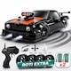 Masina cu telecomanda RC Drift Timebox 1:16, viteza 20km/h, 4WD 2.4GHz, faruri LED, Efect spray NOS, Roti Drift si curse interschimbabile, 2 acumulatori inclusi, masinuta teleghidata jucarie copii 7 ani+, Negru/Portocaliu