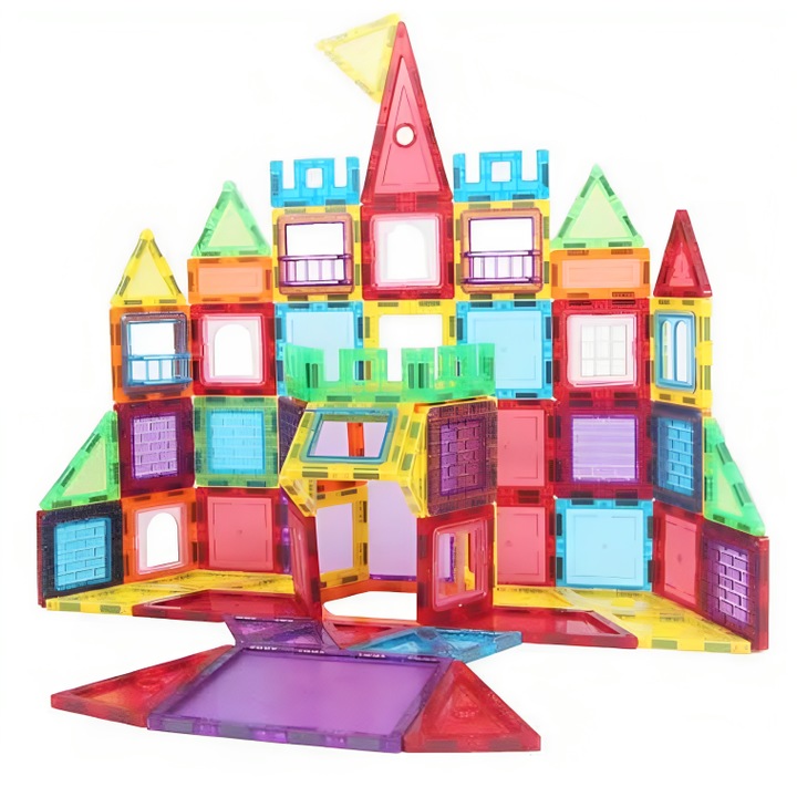 Set Inteligent de constructie MAGNETIC CONSTRUCTION idealSTORE, Include 105 de piese Multicolore, Posibilitatea de forme nelimitate, Educativ-Creativ, Magneti Neodim, Dezvolta abilitati motrice