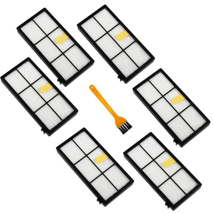 Set 6 fitre/perie pentru aspirator, Roleader, Compatibile cu iRobot Roomba 800/900, Alb/Negru