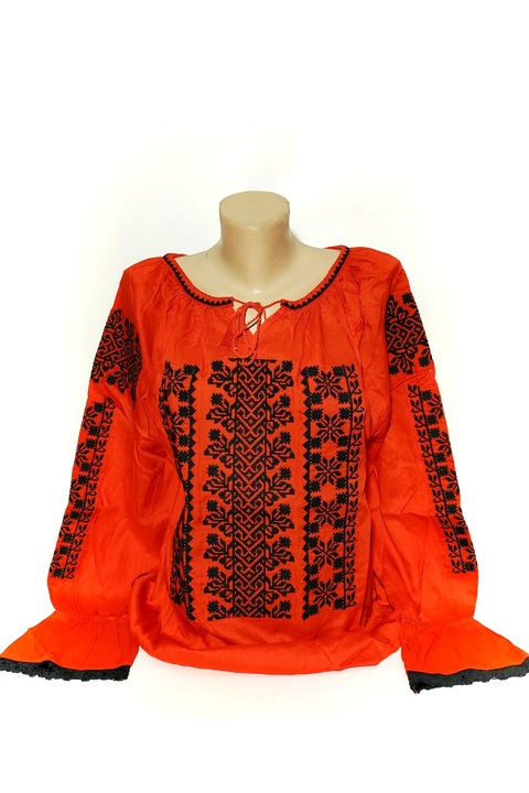 Bluza traditionala brodata tip ie, bumbac, rosie, model 05, 2XL