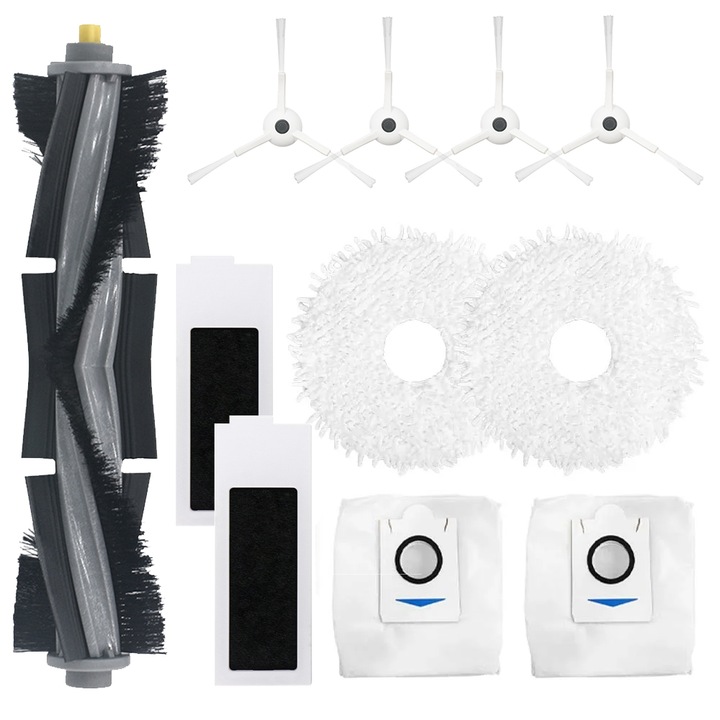 Kit accesorii pentru aspirator robot, Roleader, 11 Piese, Compatibil cu Ecovacs T20 Max Pro, Alb/Gri