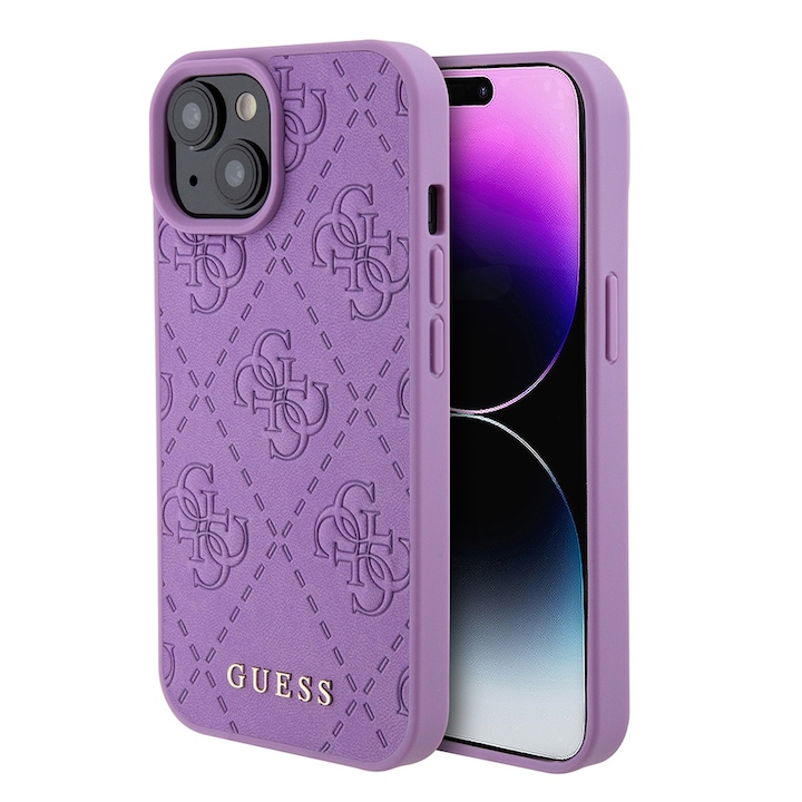 Tok iPhone 15 / iPhone 14 / iPhone 13 telefonokhoz - Guess Leather 4G bélyegzett (GUHCP15SP4EPMU) - Világos lila