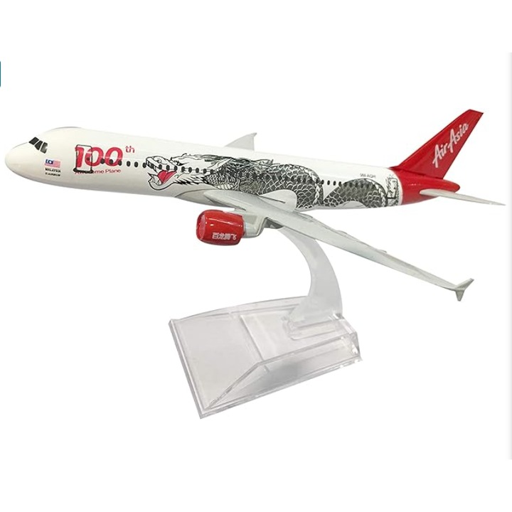 Модел на самолет AirAsia Dragon Airbus A320, метал, 16 см, мащаб 1:400