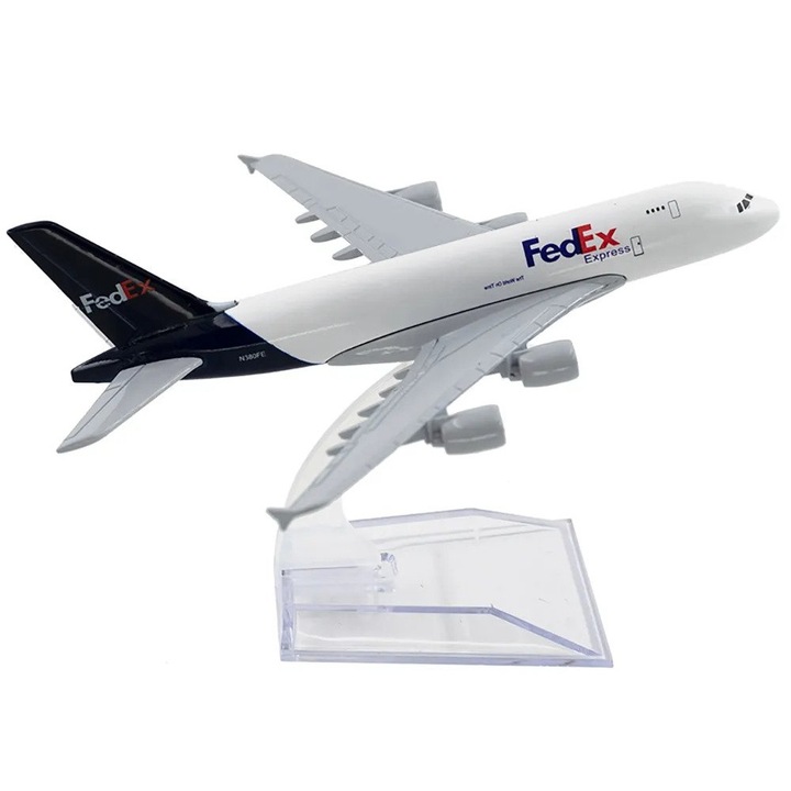 Модел на самолет FedEx Express Airbus A380, метал, 16 см, мащаб 1:400