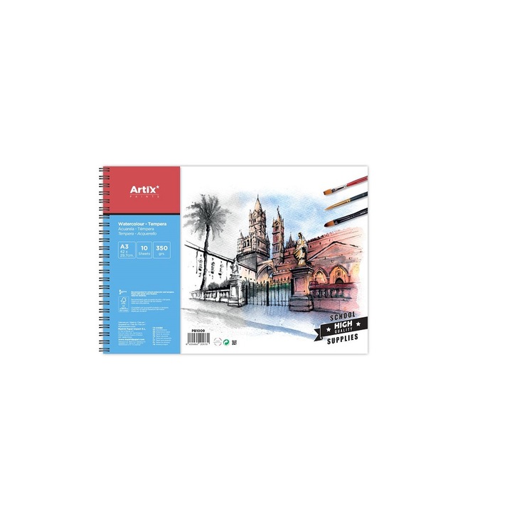 Bloc de desen A3 pentru tempera-acuarela, 10 coli