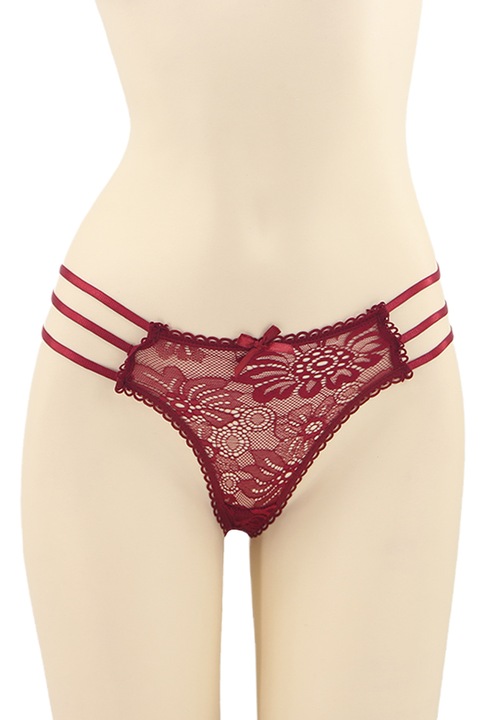 Szexi tangabugyi csipkével és gumiszalaggal DZK-1601 sötétkék 93399, Bordó, One Size