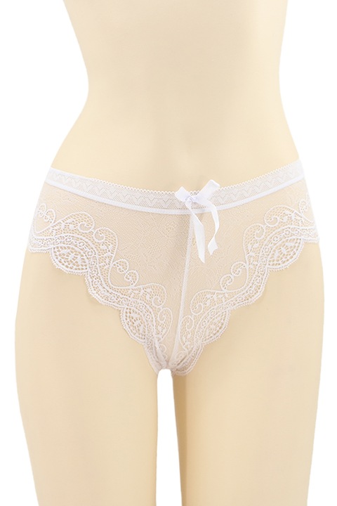 Szexi brazil bugyi csipkével és masnival DZK-H0066 fehér 93403, Fehér