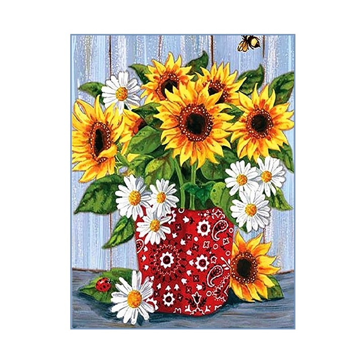 Set pictura pe numere Vaza cu margarete si floarea soarelui Tablou 20 x 30 cm