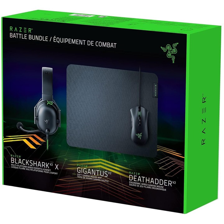 Геймърски комплект Razer Battle Bundle - BlackShark V2 X + DeathAdder V2 + Gigantus V2 Medium, USB
