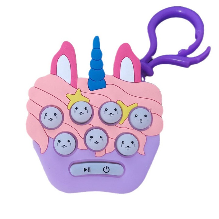 Jucarie interactiva Pop-It, Tip Breloc, OnePepito, lumini si muzica, roz