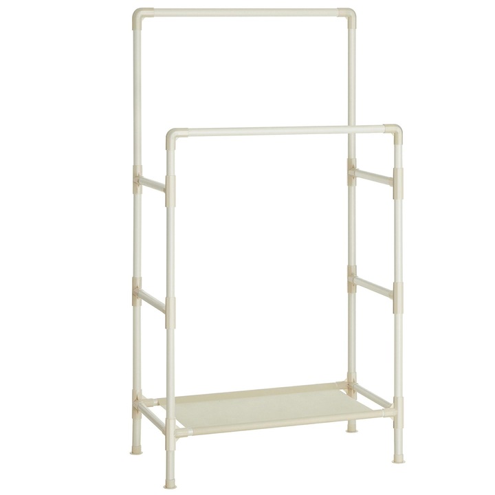 SONGMICS Raft de haine din metal, cu 2 bare de haine si 1 raft, maxim 70 kg, industrial, 45x83x157cm, alb