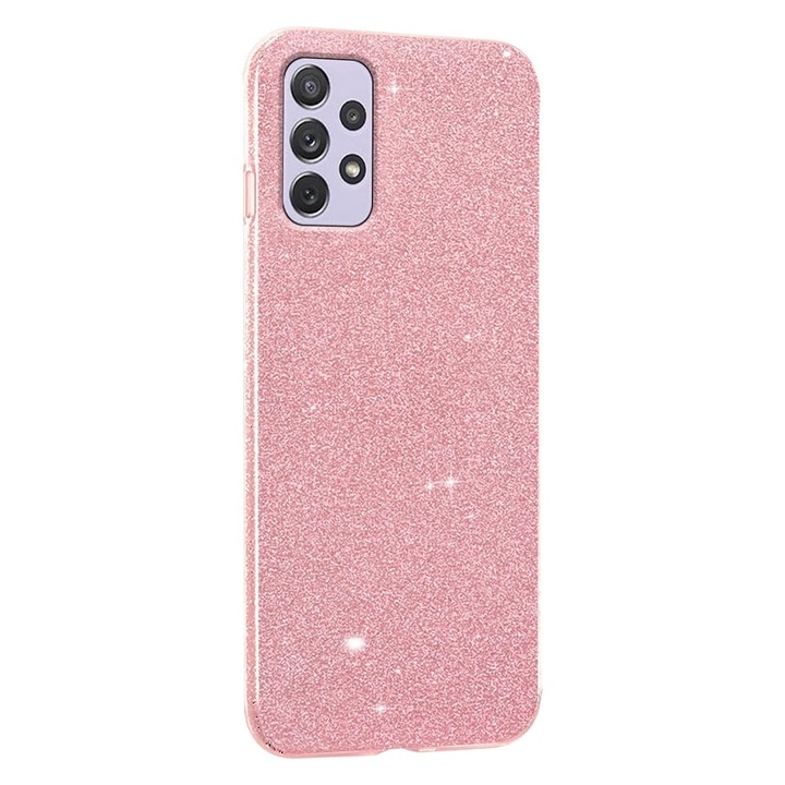 Husa compatibila cu Samsung Galaxy A13, cu sclipici, Glitter, Fashion, protectie camera, Roz, ISAG