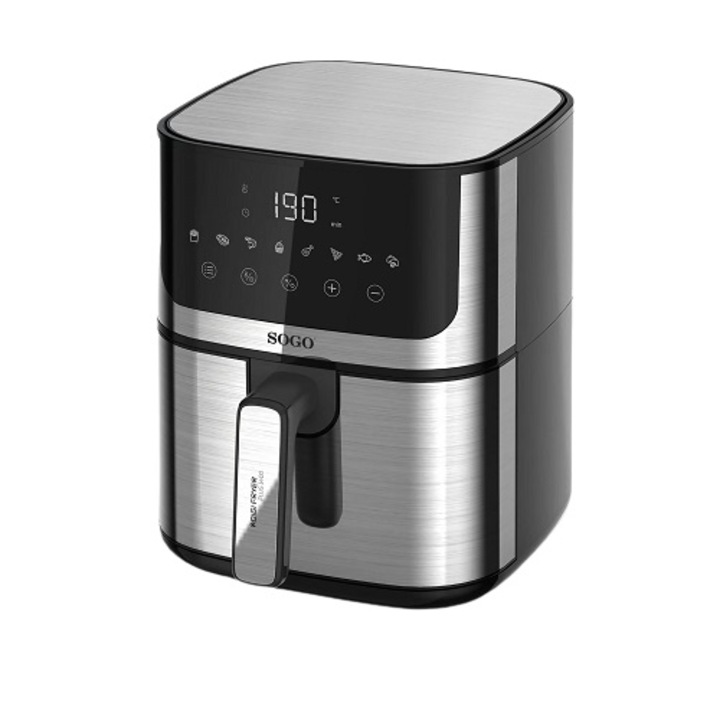 Forró levegős sütő FRE-SS-10880, Teljesítmény 1400W, 5L, 8 program, Digitális kijelző, Állítható hőmérséklet 80-200°C között, Időzítő 60 perc, Fekete