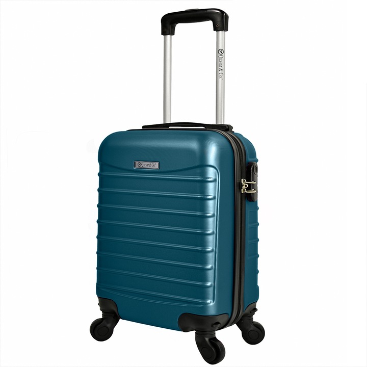 Куфар за ръчен багаж Quasar & Co., Модел Line, с 4 разглобяеми колела, ABS, 40 х 30 х 20 см, Петролносин