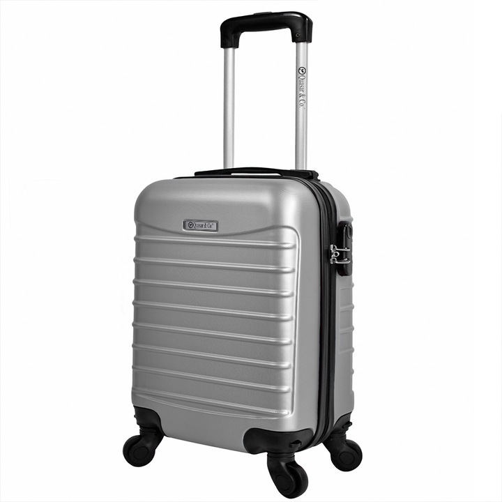 Куфар за ръчен багаж Quasar & Co., Модел Line, с 4 разглобяеми колела, ABS, 40 х 30 х 20 см, Сребрист