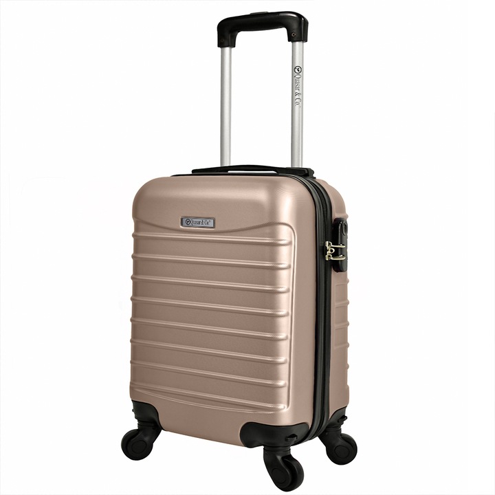 Куфар за ръчен багаж Quasar & Co., Модел Line, с 4 разглобяеми колела, ABS, 40 х 30 х 20 см, Крем
