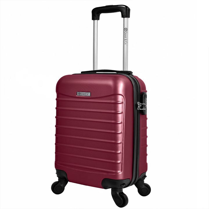 Куфар за ръчен багаж Quasar & Co., Модел Line, с 4 разглобяеми колела, ABS, 40 х 30 х 20 см, Бордо